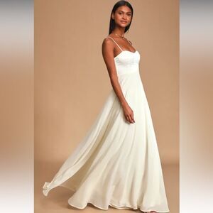 Lulu’s Best Part Of Me Cream Satin Bustier Maxi Dress NWOT Small